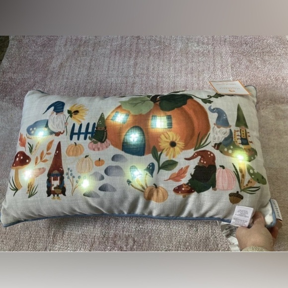 Storehouse Gnome Mushroom Fairy Pumpkin pillow 12x24 Light up Fall Halloween - Picture 4 of 5